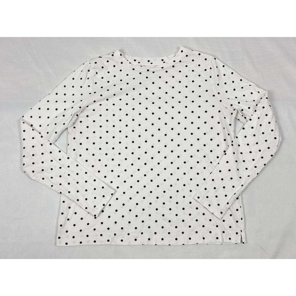 LOFT Polka Dot Long Sleeve Top M White Black Crew Neck Casual Classic Retro